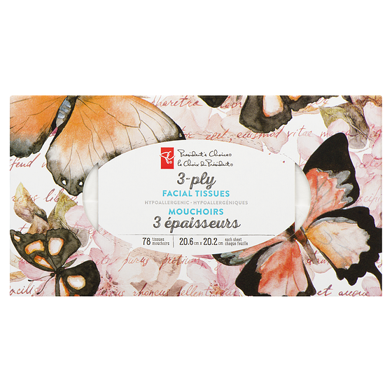 President's Choice 3-Ply Hypoallergenic Facial Tissues, 78 Sheets 1 ea, $299.00/100ea
