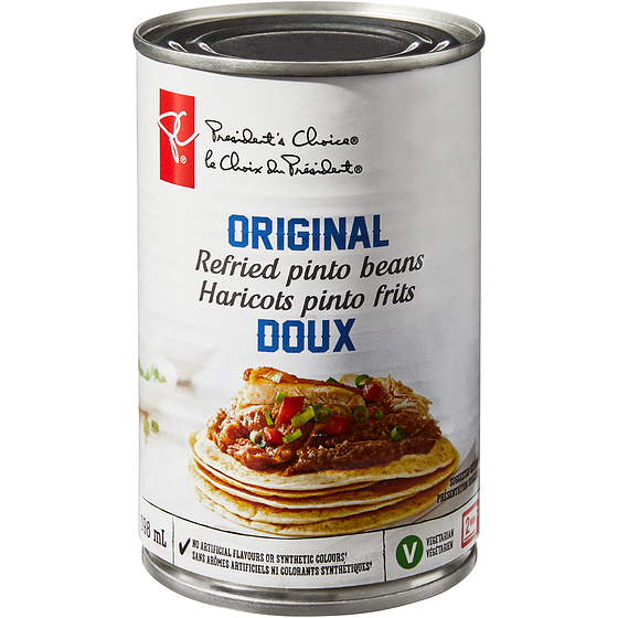 le Choix du Président Haricots pinto frits doux 398 ml, 0,95 $/100ml