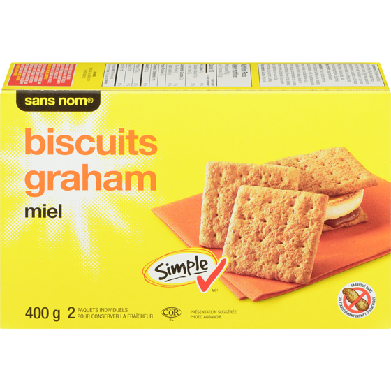 Sans Nom Biscuits graham, miel 400 g, 1,25 $/100g