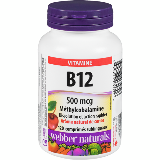 Webber Naturals Vitamine B12 500mcg saveur cerise 120 ea, 0,08 $/1ch