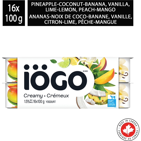 IOGO Tropical Yogurt Cups 1.5% 16x100.0 g, $0.56/100g