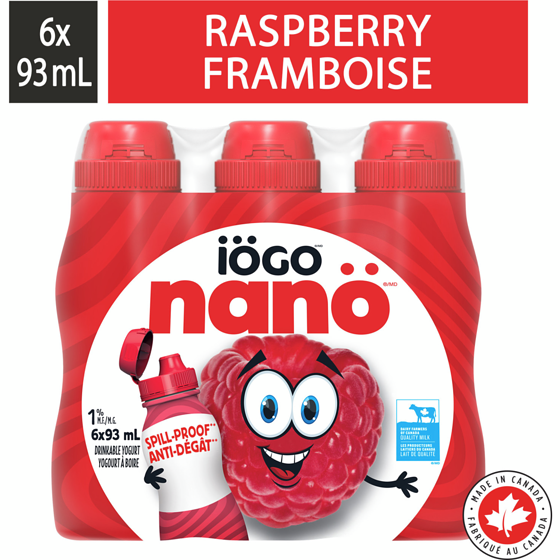 IÖGO Nanö yogourt à boire à la framboise 1 % 6x93.0 ml, 0,58 $/100ml