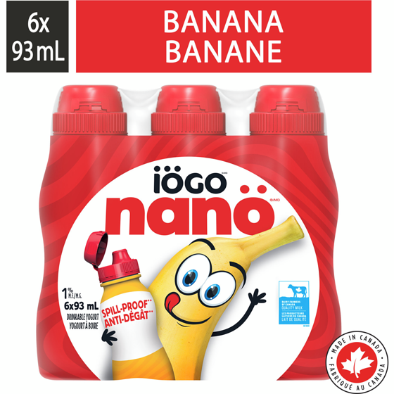 IÖGO Nanö yogourt à boire à la banane 1 % 6x93.0 ml, 0,58 $/100ml
