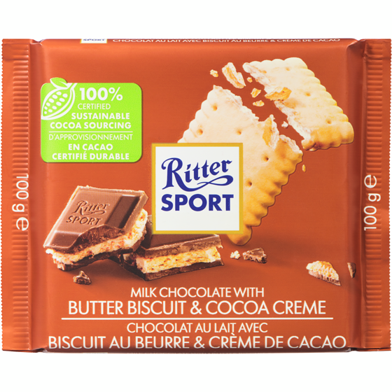 Ritter Sport Chocolate, Milk with Butter Biscuit & Cocoa Crème 100 g, $4.79/100g