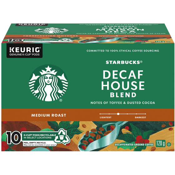 Starbucks Dosettes K-Cup de café moulu à torréfaction moyenne mélange maison décaféiné 10 ea, 1,35 $/1ch