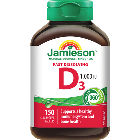 Jamieson Vitamin D 1,000 IU Fast Dissolving Sublingual Tablets 150 ea, $0.07/1ea