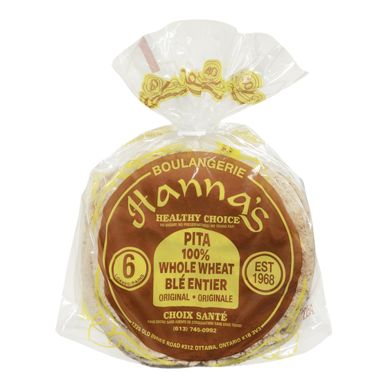 Hannas Pita, Small Whole Wheat 225 g, $1.20/100g