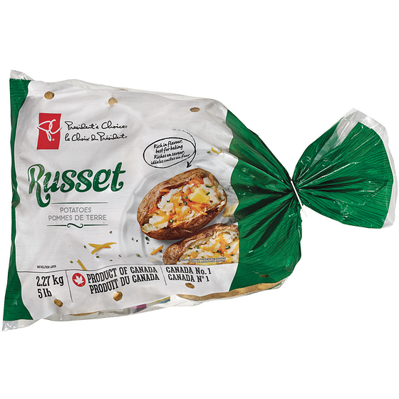 President's Choice Russet Potatoes, 5 lb Bag 2.268 kg, $0.22/100g