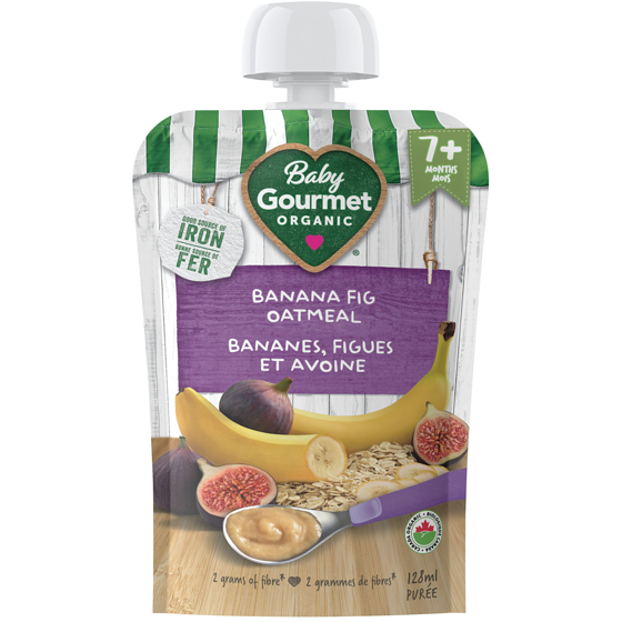 Baby Gourmet Purée Biologique Bananes, figues et avoine 128 ml, 1,95 $/100ml