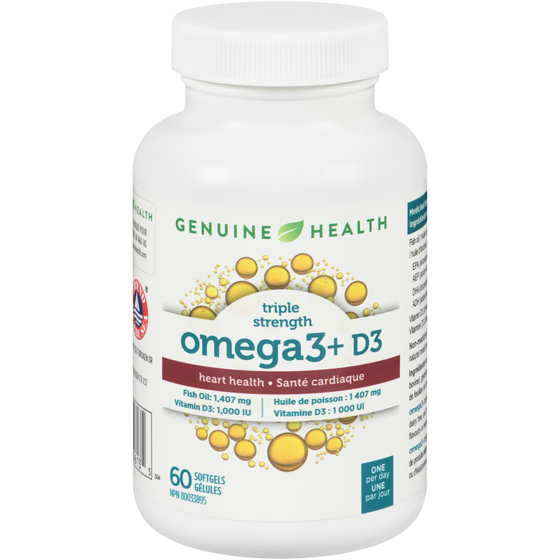 Genuine Health Omega3+ Triple Strength + D3, Omega 3 Fish Oil 60 ea, $0.80/1ea