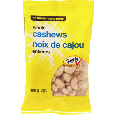 No Name Whole Cashews 100 g, $5.00/100g