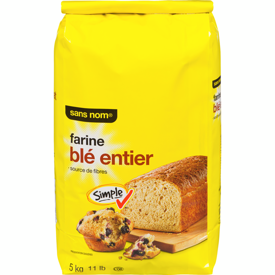 Sans Nom Farine de blé entier 5 kg, 0,16 $/100g