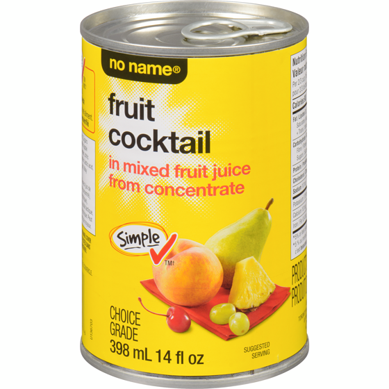 No Name Fruit Cocktail in Mixed Fruit Juice from Concentrate 398 ml, $0.75/100ml