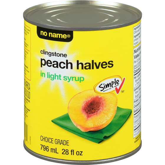 No Name Clingstone Peach Halves in Light Syrup     796 ml, $0.66/100ml