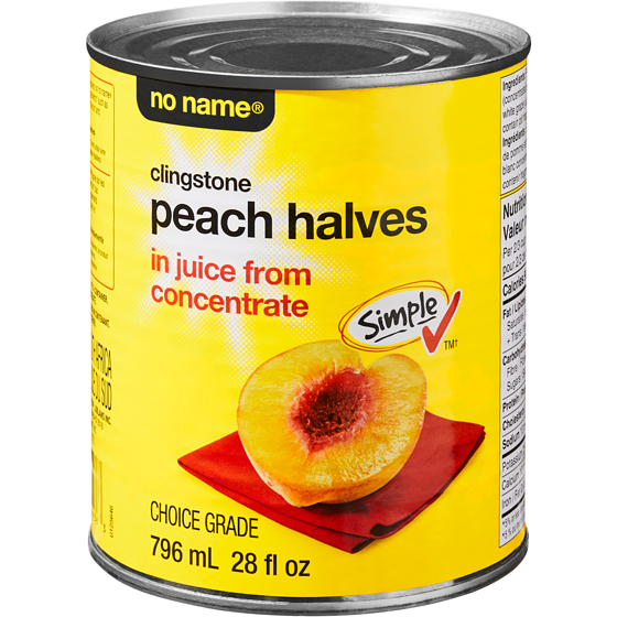 No Name Clingstone Peach Halves in Juice from Concentrate 796 ml, $0.66/100ml