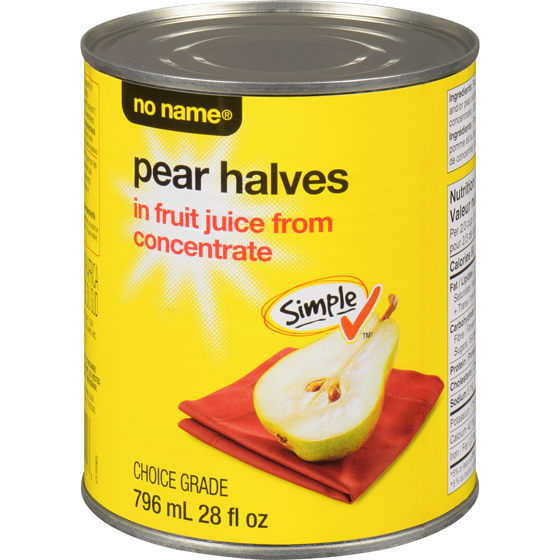 No Name Pear, Halves, in Juice 796 ml, $0.66/100ml