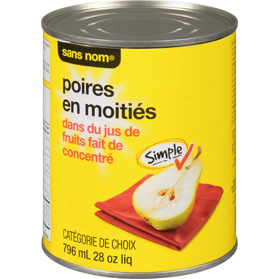 Sans Nom Poires en moitiés dans le jus 796 ml, 0,49 $/100ml