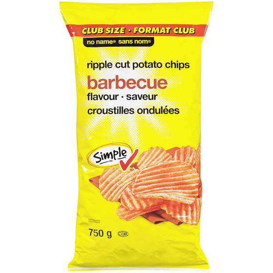 No Name Barbecue Ripple Cut Potato Chips  750 g, $0.80/100g
