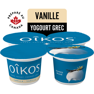 Oikos Yogourt grec, vanille, 2% M.G., brassé 4x100.0 g, 1,25 $/100g
