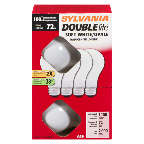 Sylvania Ampoules halogènes de 72 W = 100 W Double Life 1 ea, 3,00 $/1ch