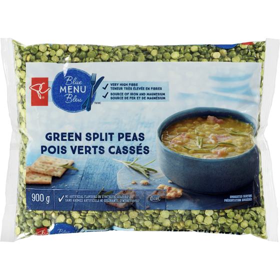 PC Menu Bleu Pois verts cassés  900 g, 0,42 $/100g