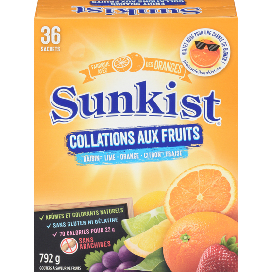 Sunkist Goûters aux fruits saveurs assorties 792 g, 1,39 $/100g