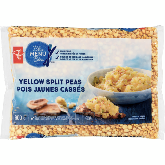 PC Blue Menu Yellow Split Peas 900 g, $0.44/100g