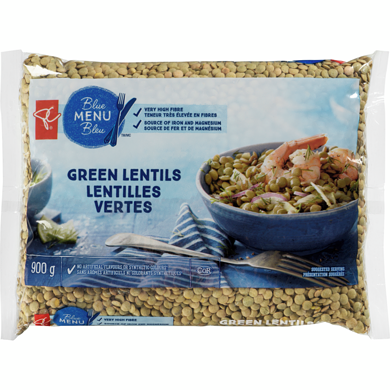 PC Menu Bleu Lentilles vertes  900 g, 0,48 $/100g
