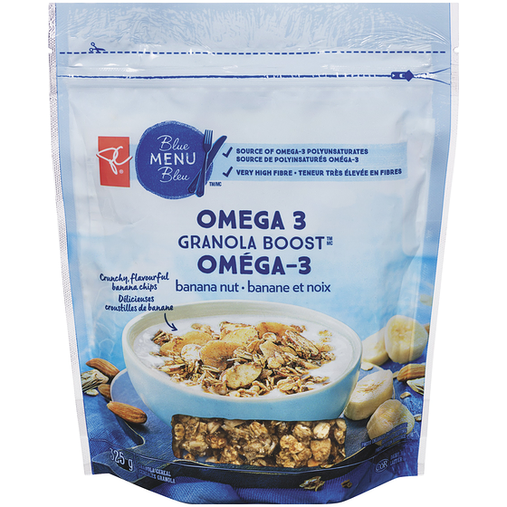 PC Menu Bleu Céréales Granola Boost avec oméga-3, banane et noix 325 g, 1,69 $/100g