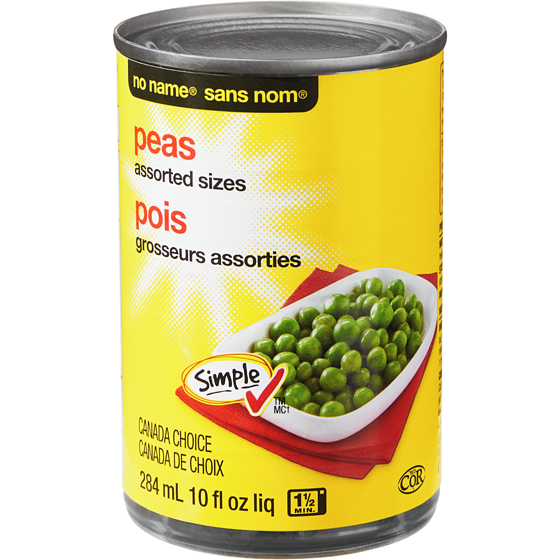 No Name Assorted Sizes Peas 284 ml, $0.45/100ml
