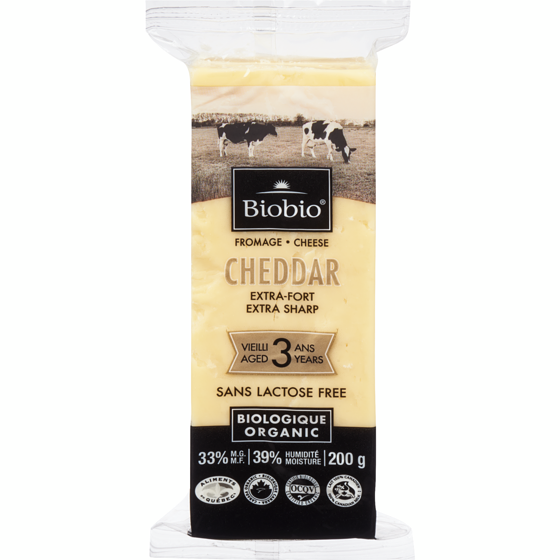 Biobio Organic Extra-Sharp Cheddar, Aged 3 Years 200 g, $5.50/100g