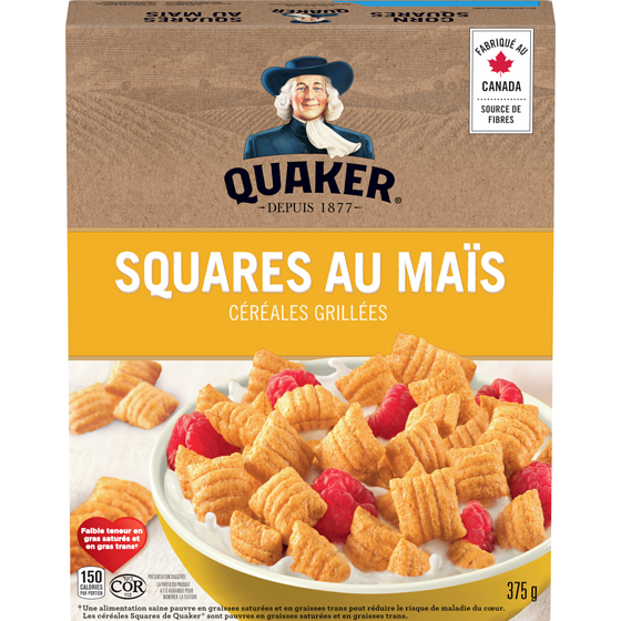 Quaker Céréales Squares au maïs 375 g, 1,33 $/100g