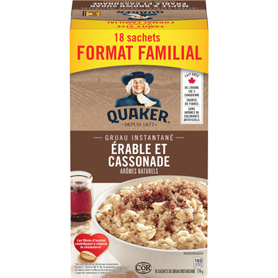 Quaker Gruau instantané Saveur Érable et cassonade 774 g, 1,03 $/100g