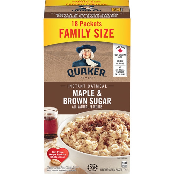 Quaker Maple & Brown Sugar Flavour Instant Oatmeal 774 g, $1.10/100g