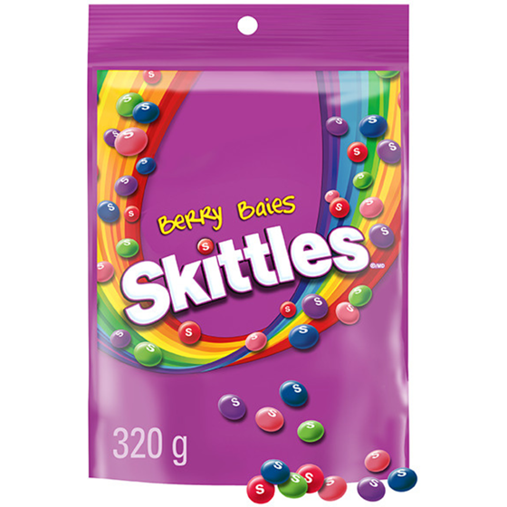Skittles Baies, bonbons à mâcher, sac pour plats à bonbons 320 g, 2,03 $/100g
