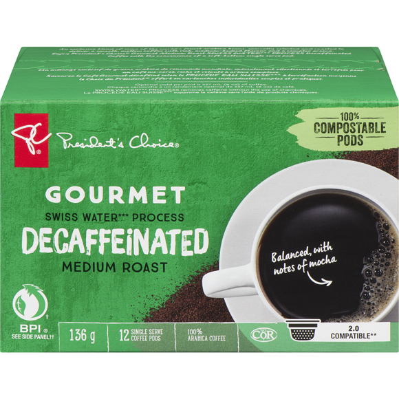 President's ChoiceSingle Serve Pods, Gourmet Decaffeinated Medium