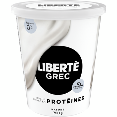 Liberté Grec Yogourt 0 %, Nature, Teneur élevée en protéines 750 g, 0,87 $/100g