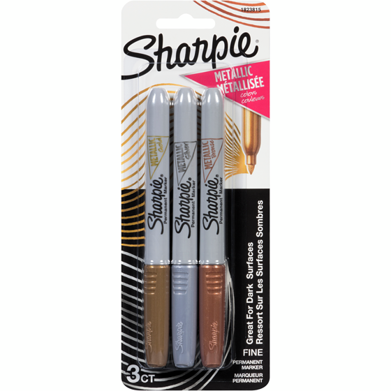 Sharpie Metallic Permanent Markers, Bronze/Silver/Gold, Fine Tip, 3/PK 3x3.0 ea, $2.17/1ea