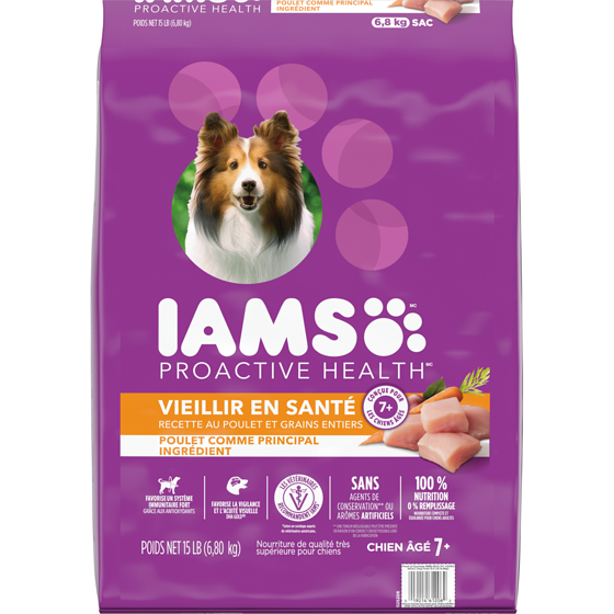 Iams Nourriture sèche pour chiens âgés recette avec poulet et grains entiers 6.804 kg, 0,55 $/100g