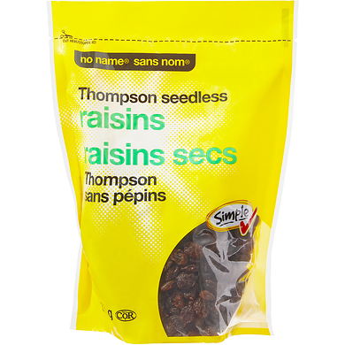 No Name Thompson Seedless Raisins   375 g, $1.60/100g