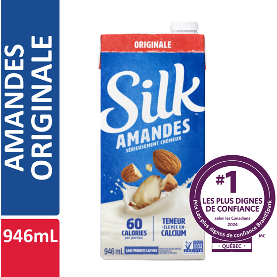 Silk Boisson aux amandes , originale, sans produits laitiers, longue conservation 946 ml, 0,40 $/100ml