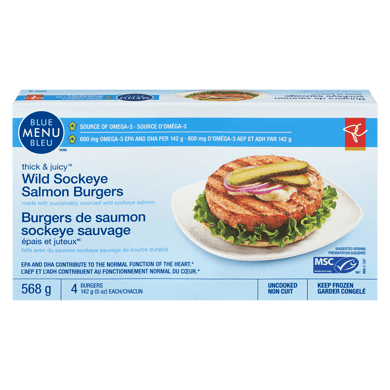 PC Blue Menu Wild Sockeye Salmon Burger 568 g, $1.93/100g