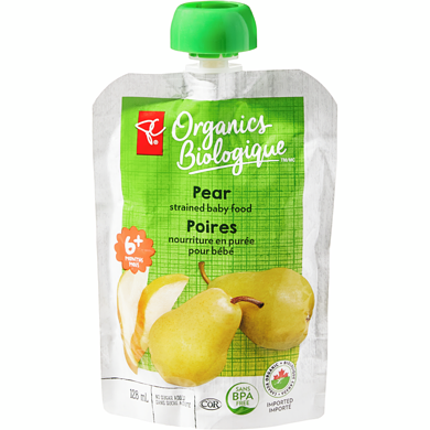 PC Biologique Nourriture en purée pour bébé Biologique, poires 128 ml, 0,78 $/100ml