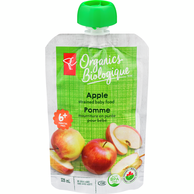 PC Biologique Nourriture en purée pour bébés pomme 128 ml, 0,78 $/100ml
