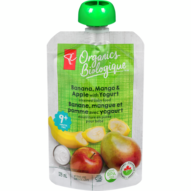 PC Biologique Yogourt Banane, Mangue Et Pomme 128 ml, 0,78 $/100ml