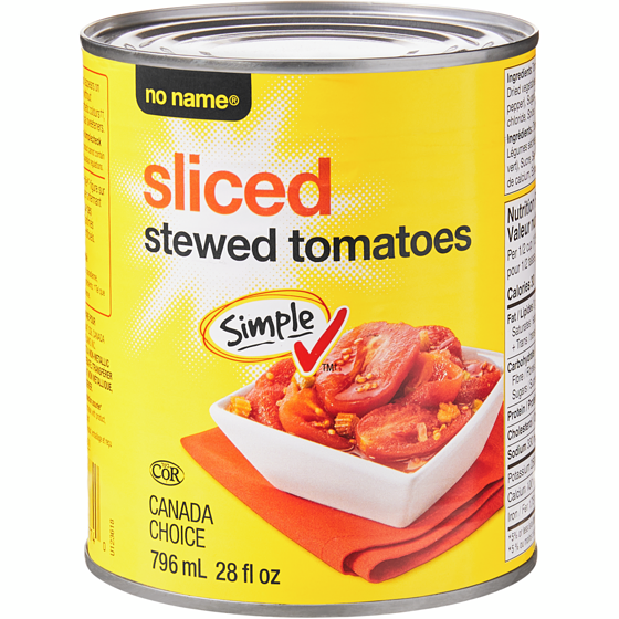No Name Sliced Stewed Tomatoes 796 ml, $0.29/100ml
