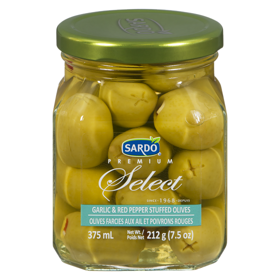 Sardo Garlic & Red Pepper Stuffed Olives 375 ml, $2.40/100ml