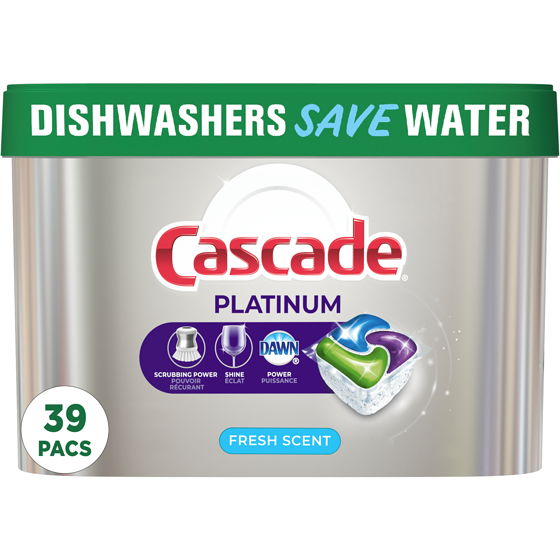 Cascade Platinum ActionPacs Dishwasher Detergent Pods, Fresh, 39 Count 39 ea, $0.51/1ea