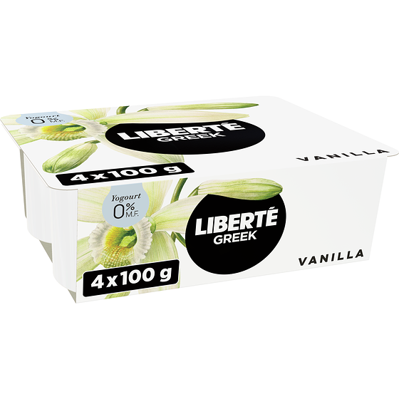 Liberte Greek 0% Yogurt 4-Pack, Vanilla, High Protein and Probiotics 4x100.0 g, $1.12/100g