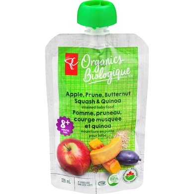 PC Organics Apple, Prunes & Butternut Squash Strained Baby Food 128 ml, $1.16/100ml